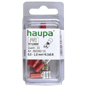 Haupa 260392/10 Nasuwka izol. 0,5-1,0/6,3x0,8 PVC czerwona